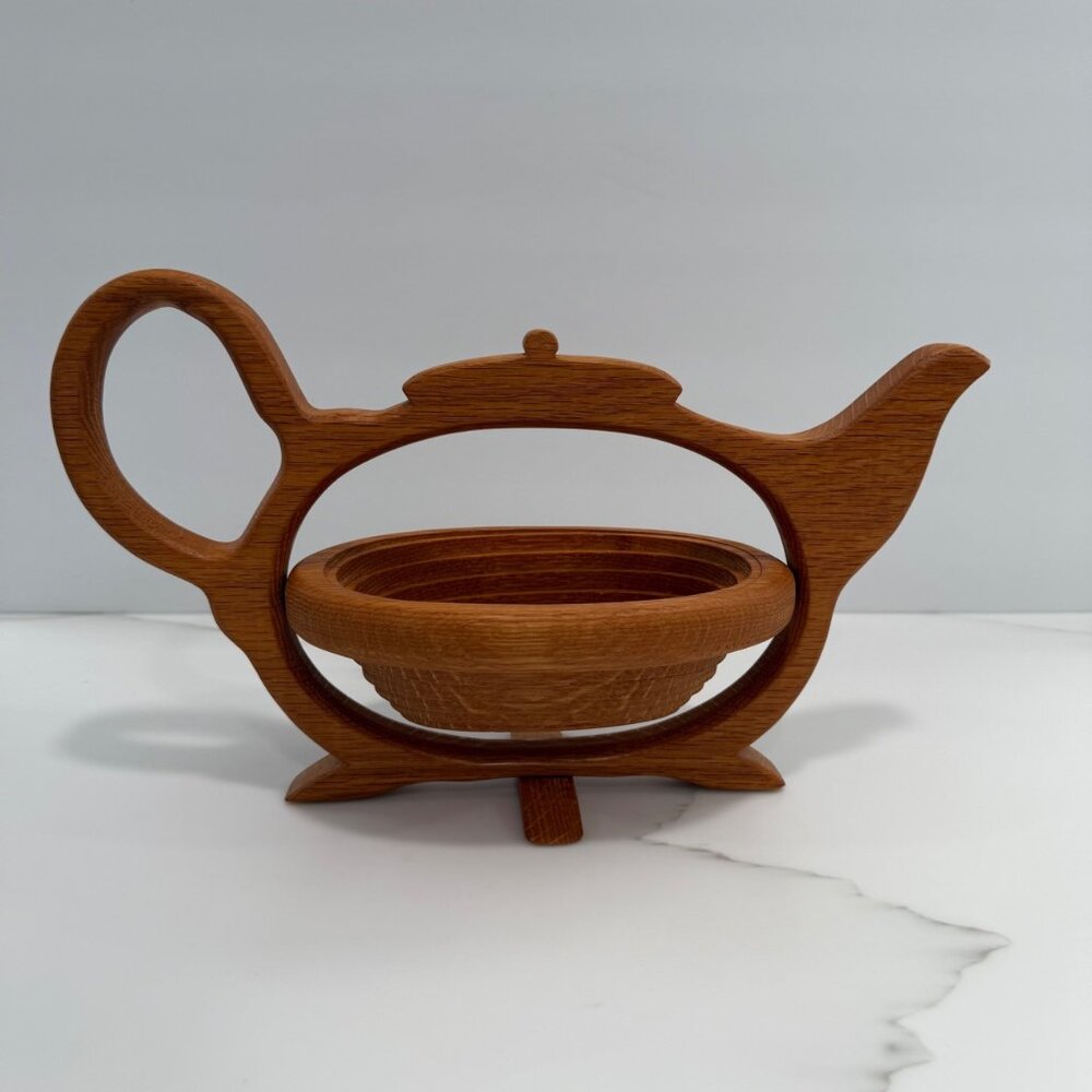 VTG‎ MCM Wooden Ways Collapsible Teapot Shaped Fruit Bowl Decor Handcrafted USA